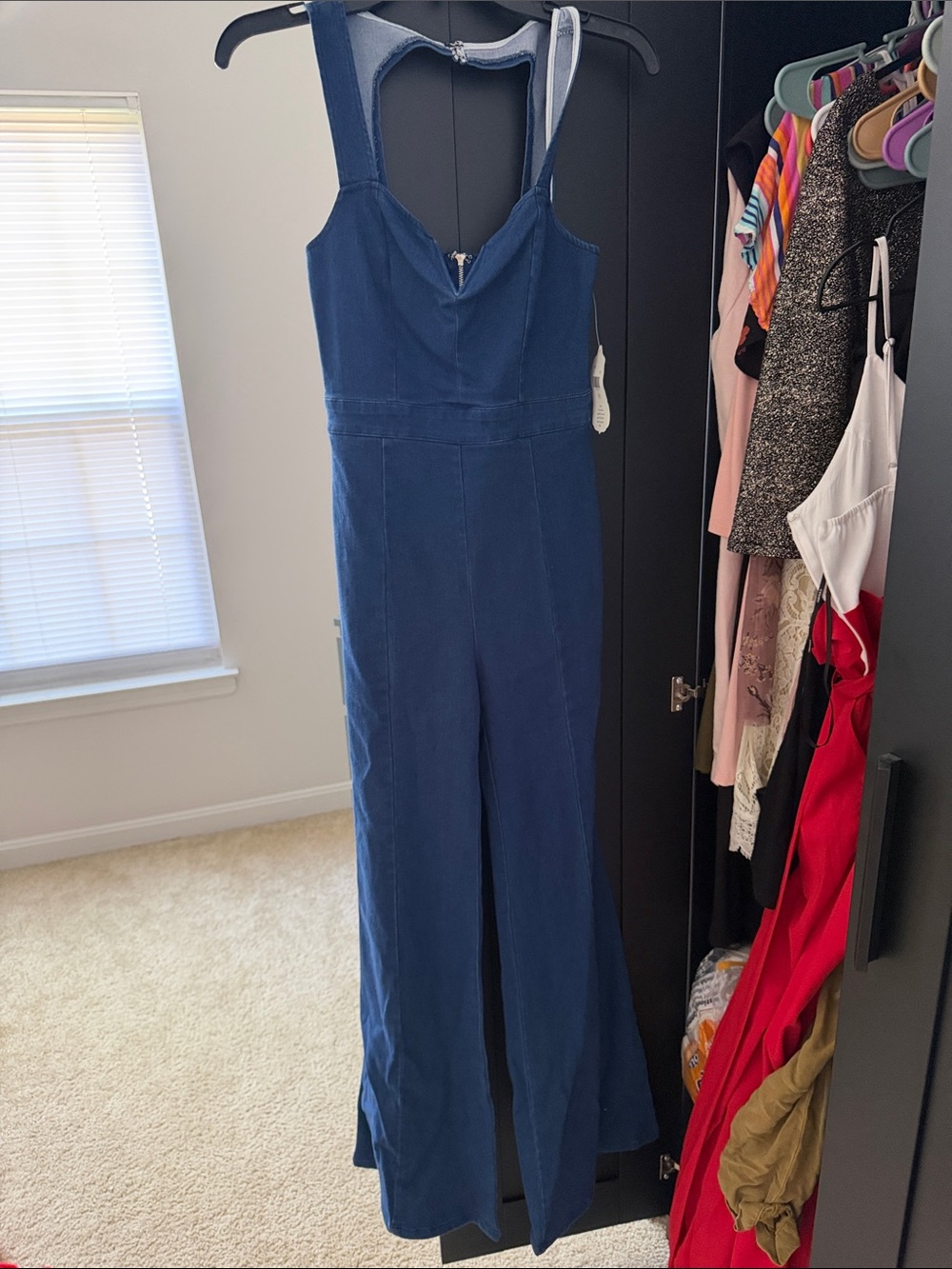 Denim-Style Navy Wide-Leg Jumpsuit